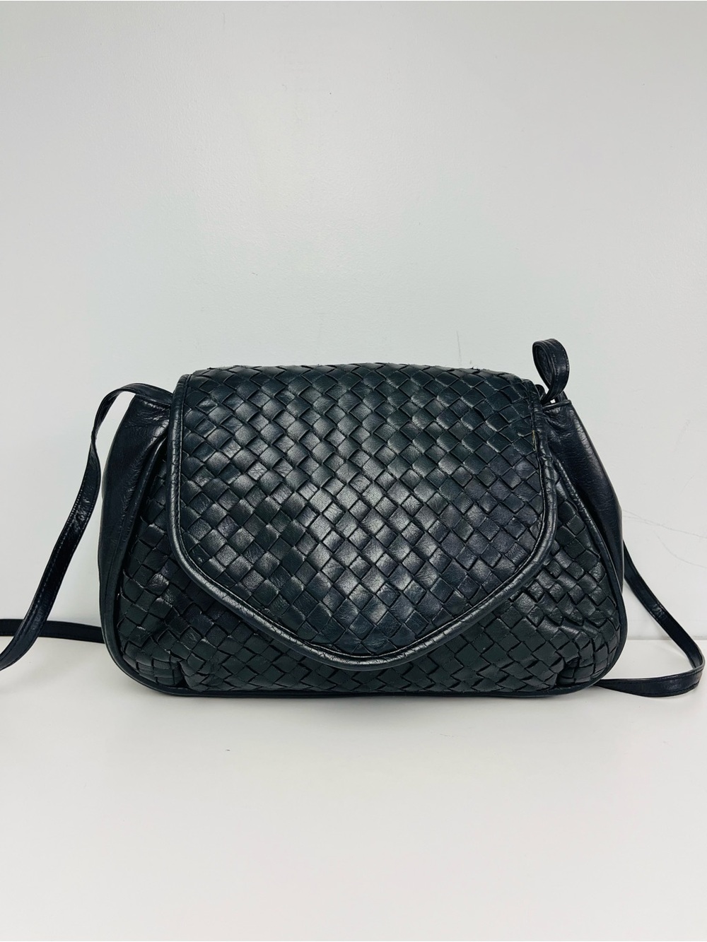 Vintage Black Woven Leather Crossbody by ASPECTS